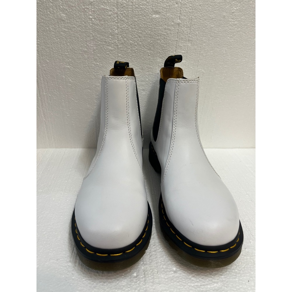Dr. Martens 2976‎ White Leather Chelsea Boots Womens Size 10 Yellow Stitching